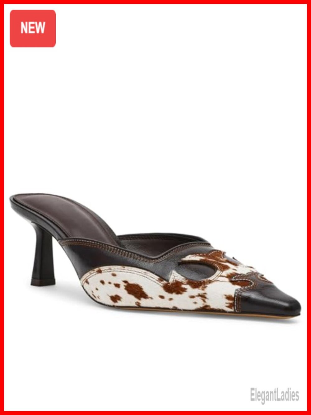 Pointed Toe Kitten Heel Mules Slip On Backless Pumps Faux Leather